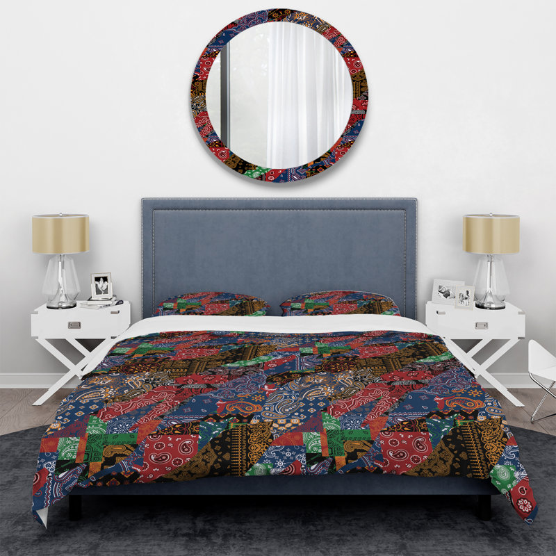 Ensemble de housse de couette à motif cachemire multicolore, Housse de couette simple + 1 taie décorative stan