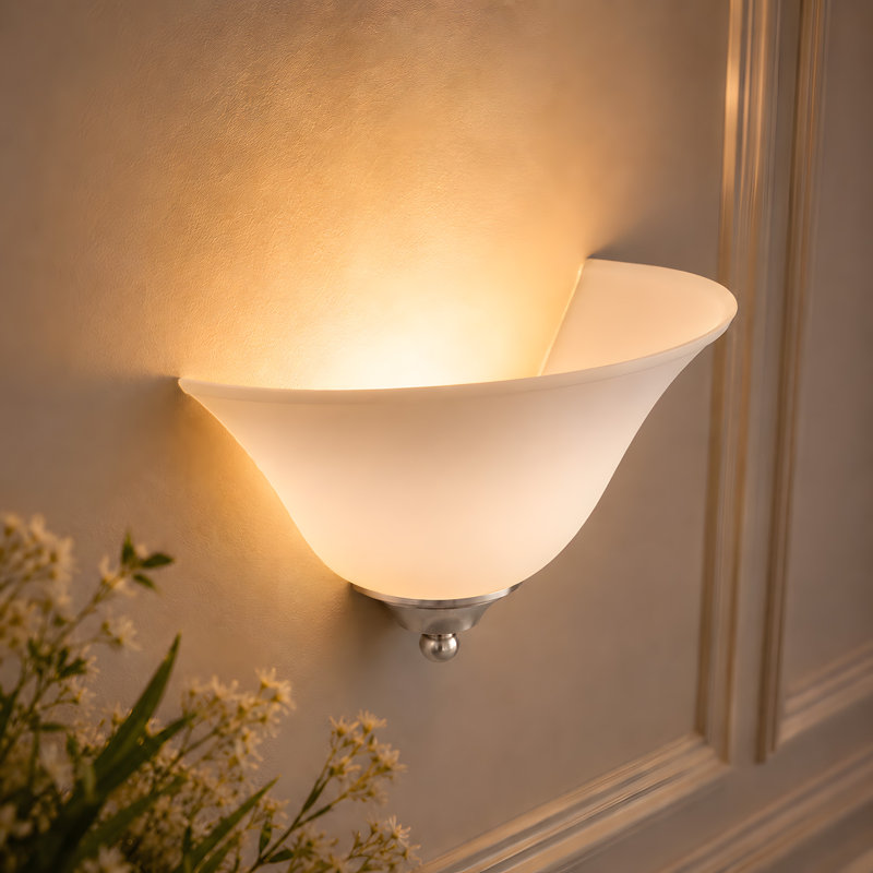 Aiello 13.3''W Dimmable White Iron Half Moon Wall Light, Polished Nickel