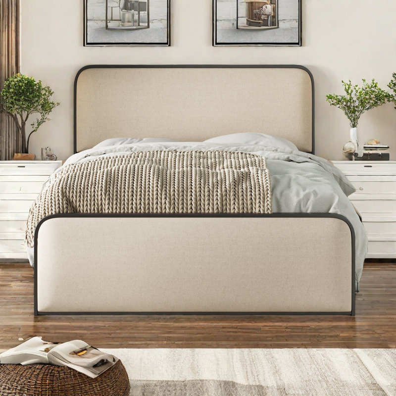Upholstered Bed With Curved Headboard, King