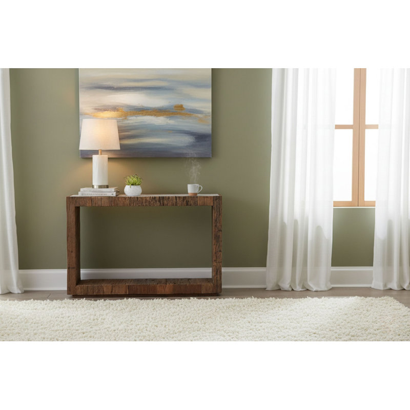 Console en bois avec plateau en marbre H 34,5 po x l 46 po