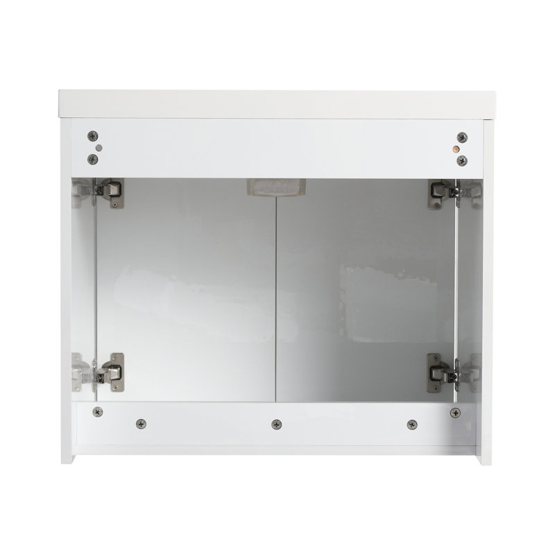Meuble-lavabo 36 po avec lavabo en résine, 2 portes à fermeture douce et 1 armoire latérale, conception à fixation flottante, blanc brillant, contreplaqué (emballage KD)