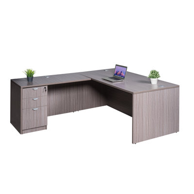 L shaped Office Executive Desk with File Cabinets