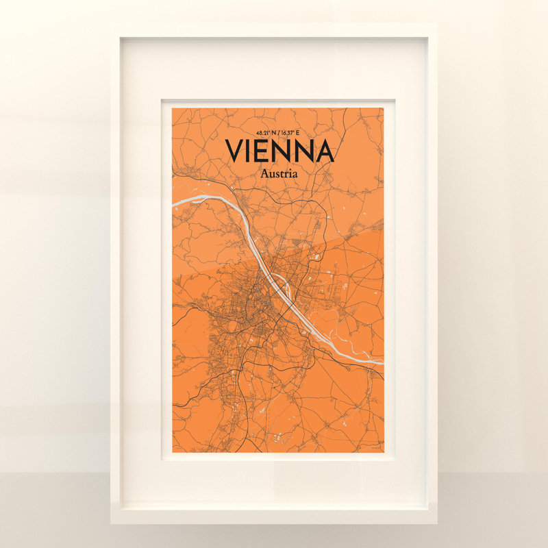 Vienna City Map In Orange - No Frame Print, 36cm H x 24cm W x 0.05cm D