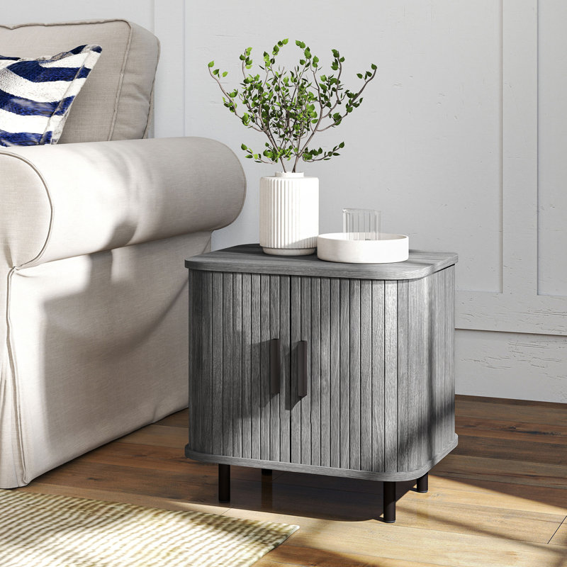 HOMCOM Bedside Table with Roller Shutter Style Sliding Doors Grey