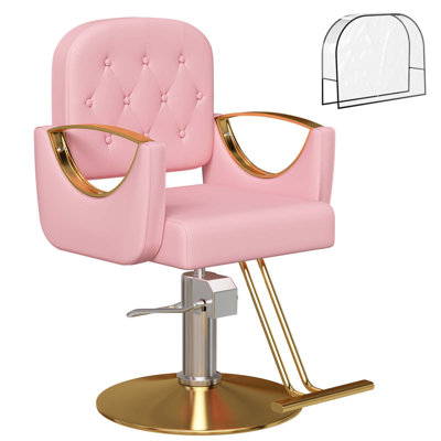Barber Chair Salon Chair 360 Degrees Rolling Swivel Barber Chairs Hydraulic Hair Chair Capacity Up To 330 Lbs All Purpose Beauty Spa Equipment, Pink