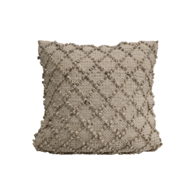 Nancy Beige Wool and Cotton Textured Throw Pillow