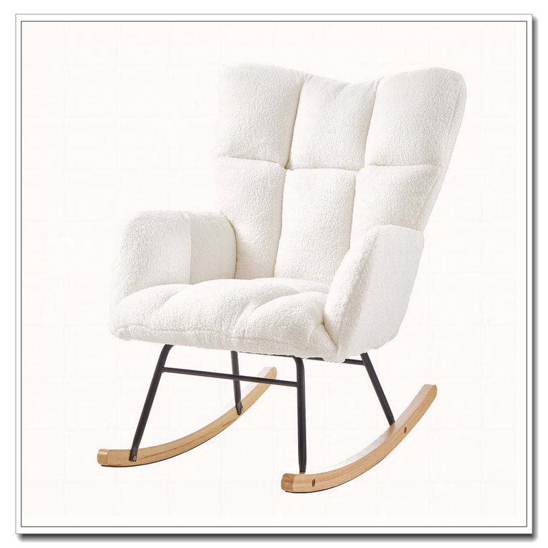 Chaise berçante en tissu Teddy, Ivoire blanc