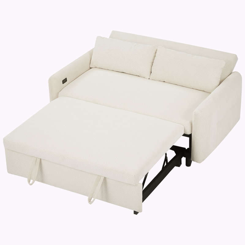 Manucy 57.48'' Upholstered Convertible Sofa, Beige Corduroy