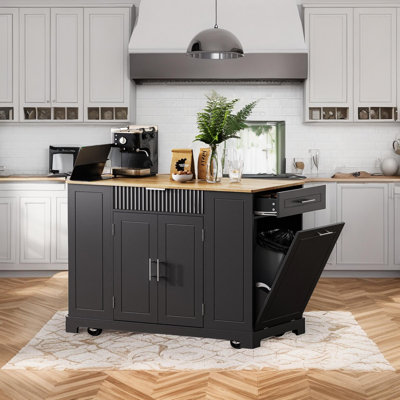 Kitchen Island with Trash Can Storage Cabinet