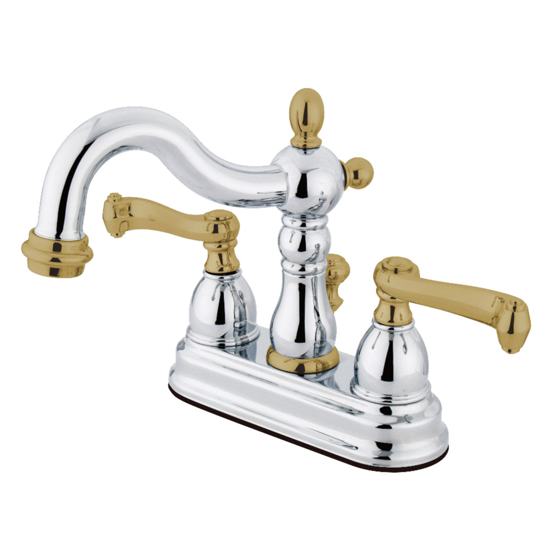 Kingston Brass Heritage Two-Handle 3-Hole Deck Mount 4" Centerset Bathroom Faucet with Plastic Pop-Up Kingston Brass