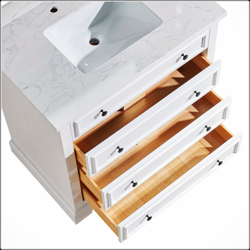 Meuble-lavabo simple autoportant de 36 po avec plateau en marbre, entièrement assemblé, durable et élégant pour les salles de bain modernes