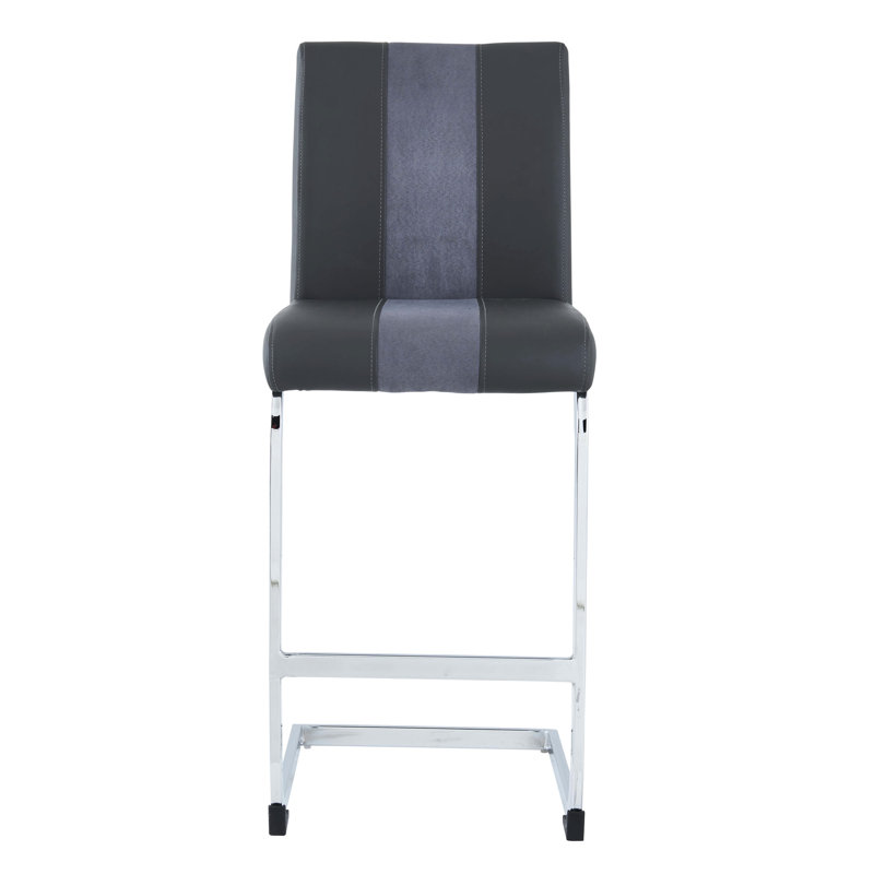 4 tabourets de bar gris - base élégante, rembourrés, repose-pieds en métal (4 unités), pieds en forme de L, repose-pieds, butées avant argentées, hauteur 40 po, largeur 17 po, profondeur 21 po