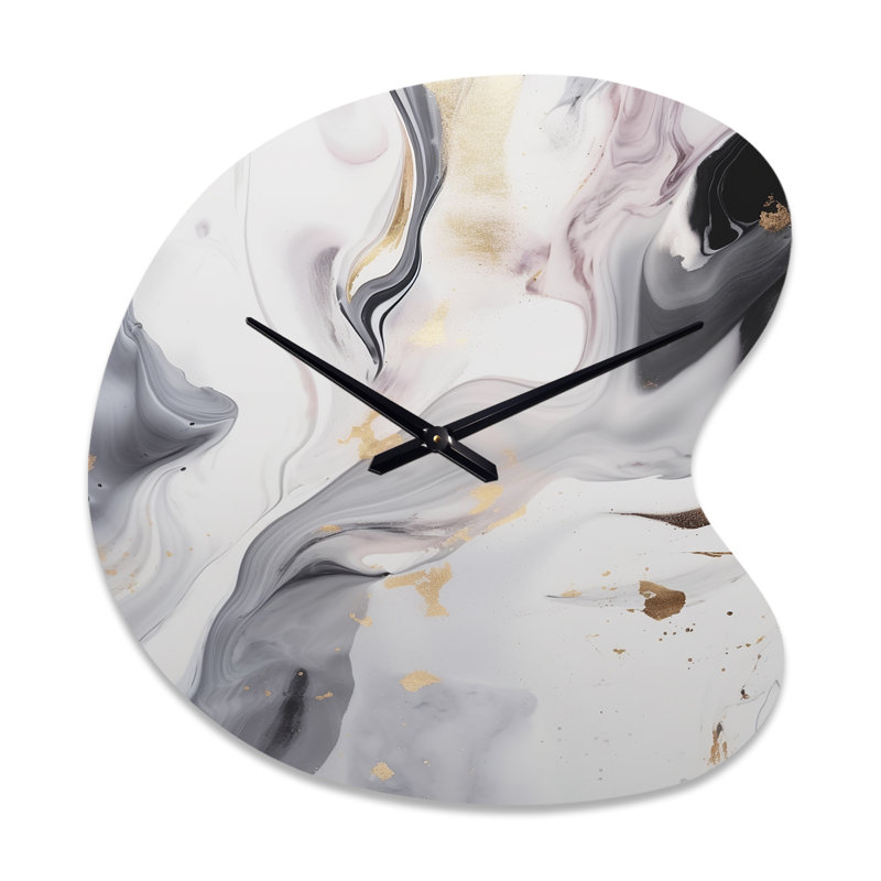 Horloge murale asymétrique en métal blanc et gris Ripples Of Stone I, Grand