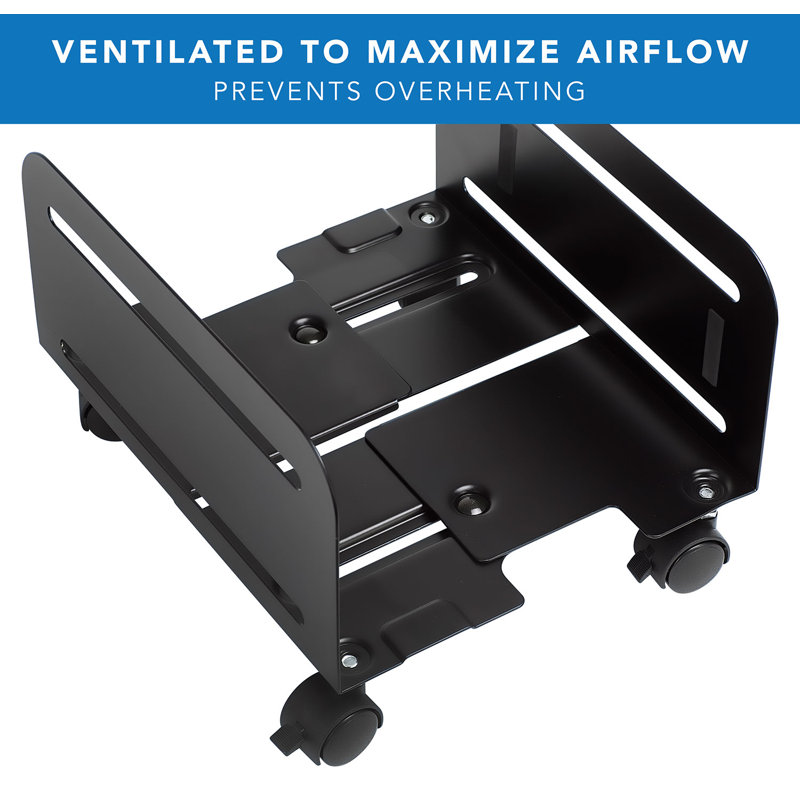 Mount-It! Adjustable Rolling CPU Stand with Wheels, Desktop Computer Tower Cart with Ventilation