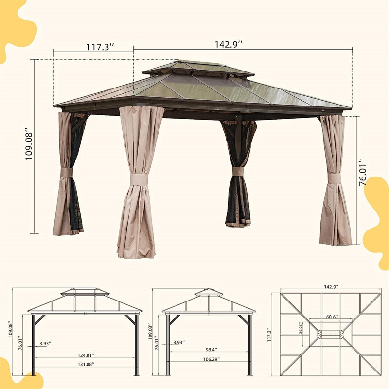 10'X12' Hardtop Gazebo, 109.08" H x 142.9" W x 117.3" D