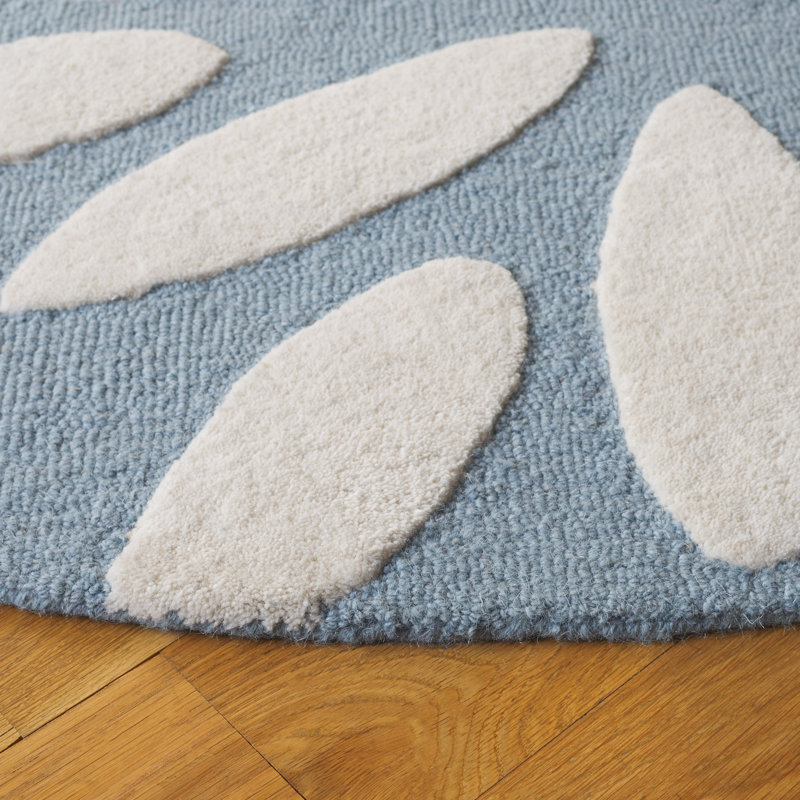 Tapis bleu / ivoire en laine touffeté à la main Arsaluis, Rond 6 pi