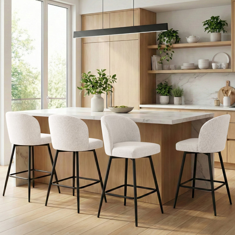 Tabouret de bar pivotant à 360 ° à hauteur de comptoir avec dossier, Beige / tissu