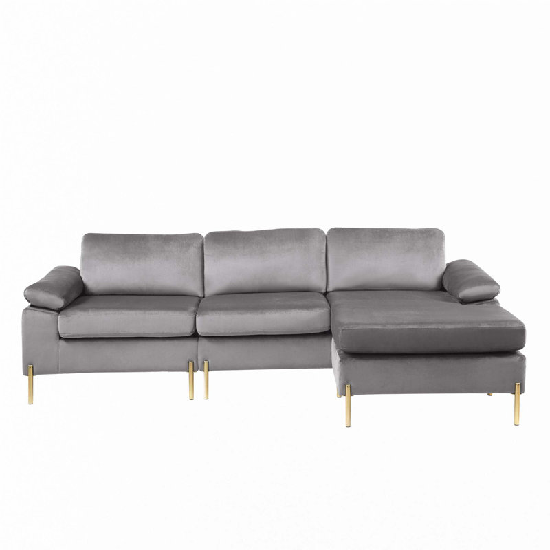 Shannon Velvet Sectional Sofa with Chaise, Gray Velvet