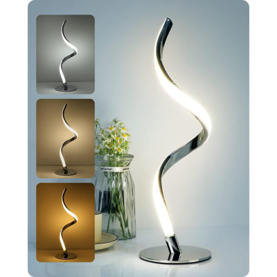 Lampe de chevet moderne en spirale - Lampe de table à DEL à contrôle tactile 3 couleurs, lampes de table de chevet à intensité variable pour le salon et le bureau de la chambre à coucher (3000K 4000K 5000K)