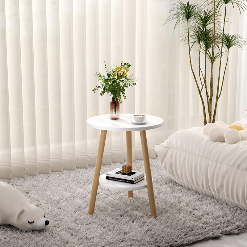 Table d'appoint ronde double épaisseur, Naturel, Blanc