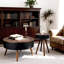 Table basse ronde de 15,7 pouces, style Mid-Century moderne, style multi-coordonnées, convient aux petits espaces, facile à nettoyer, noir et brun, style scandinave compact