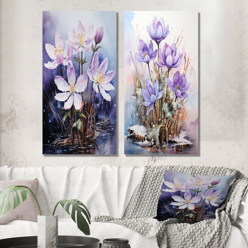 Snowdrops in Amethyst Hues - Ensemble de 2 impressions sur toile Snowdrops, Toile tendue, H 28 po x l 25 po