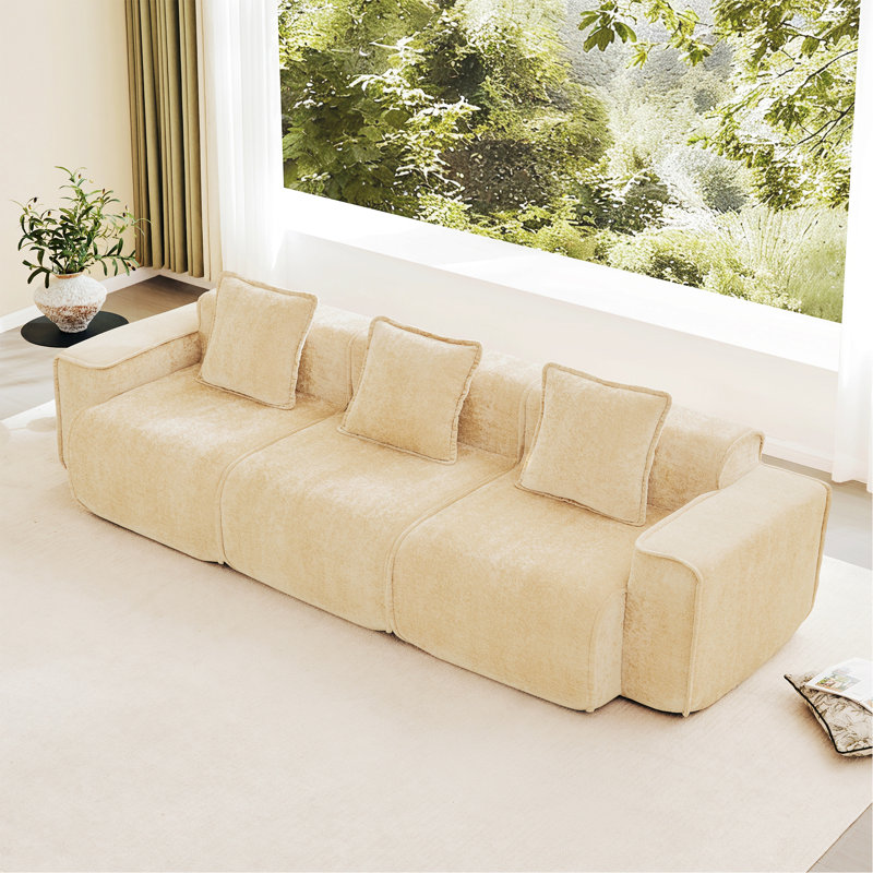 Canapé modulaire 3 places, canapé 3 places avec coussins décoratifs, H 31,1 po x l 108,66 po x P 38,2 po, Chameau clair