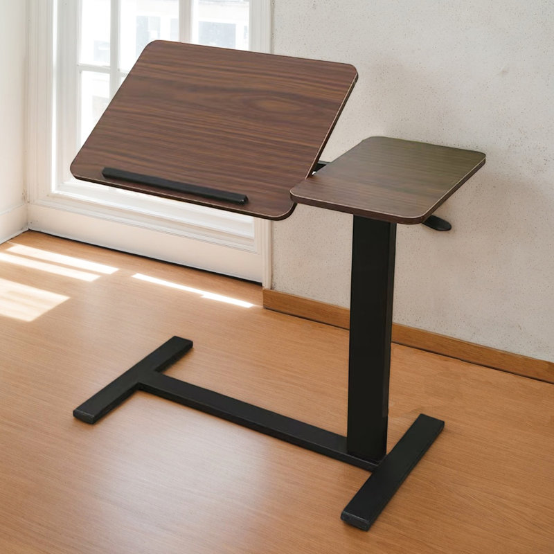 Table de chevet avec roulettes - support pliable pour ordinateur portable et de lecture, angle de hauteur réglable, noir noyer, roues de conception sécuritaire, plateau de basculement relaxant, accessoire polyvalent