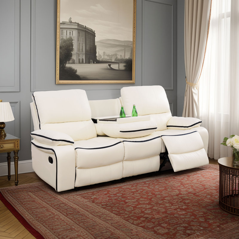 Shaban Living Room Recliner Sofa, White/Black Faux Leather