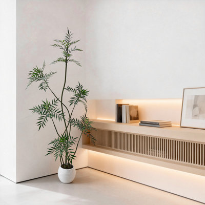 Hévéa artificiel en forme de S de 5 pi avec jardinière blanche, plantes artificielles d'intérieur artificielles, plantes tropicales artificielles, arbre à caoutchouc véritable pour la décoration de bureau à domicile