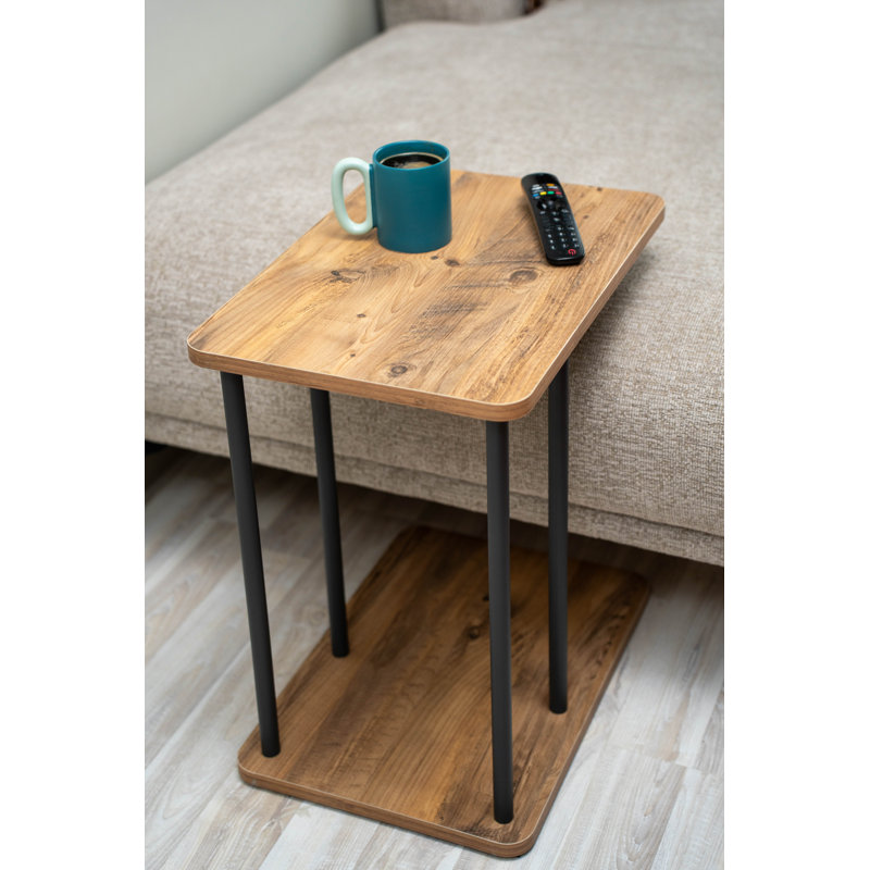 C-Shaped End Table with Storage Shelf, Metal Frame Sofa Side Table for Living Room