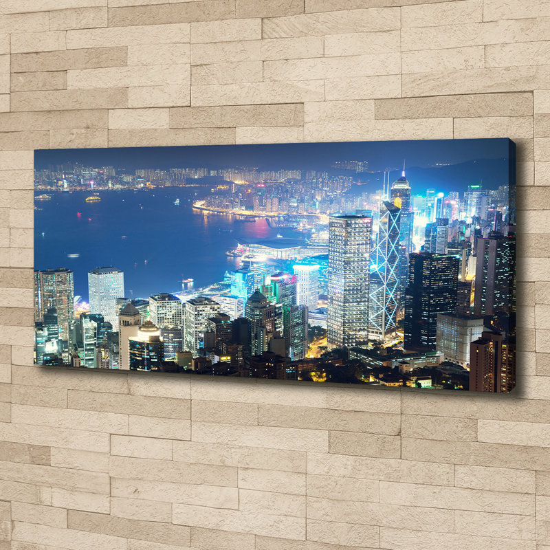 Hong Kong By Night - Print, 50cm H x 125cm W x 2cm D, Canvas