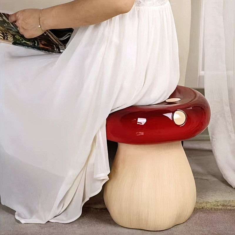 Très grand tabouret de statue de champignon, tabouret de jardin en résine avec base forêt, tabouret décoratif polyvalent pour la cour, la pelouse, l'intérieur et l'extérieur