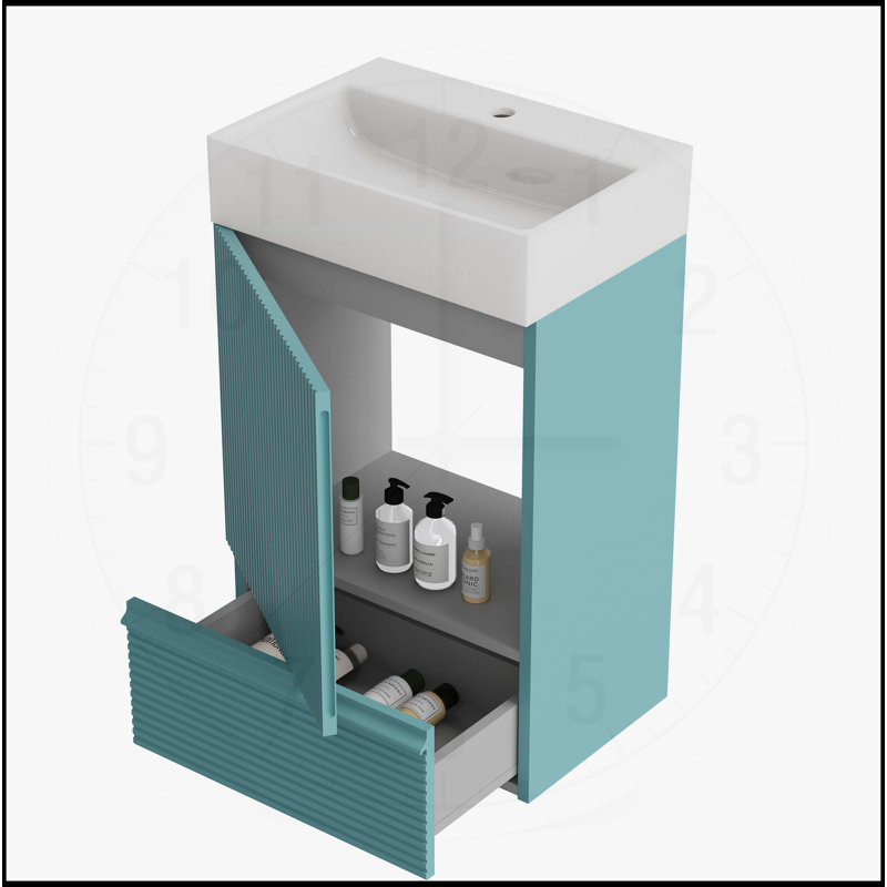 Meuble-lavabo moderne avec lavabo et rangement intégrés, Turquoise, H 33,1 po x l 20,09 po x P 14,18 po