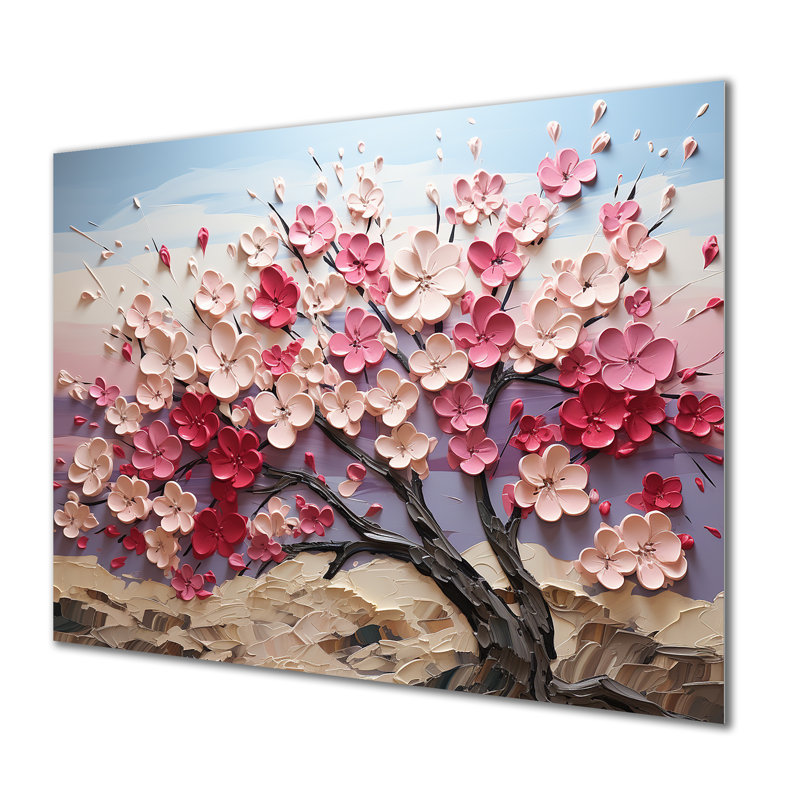 Orchidée rose et blanche, branches, arbre I - arbre, art mural en métal, H 30 po x l 40 po x P 1,5 po