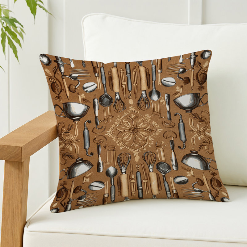 Coussin décoratif à carreaux brun intérieur et extérieur, Toile brune 96, Carré 16 po