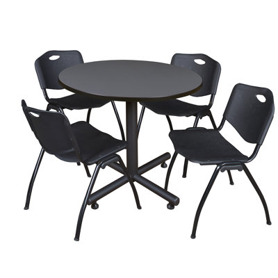 Nicklos Round X-Base Breakroom Table, 4 M Stack Chairs by Inbox Zero