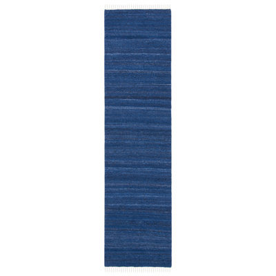 Tapis rayé bleu marine en laine / coton Rubinstein