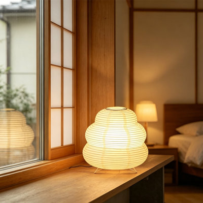 Petite lampe de table en papier avec 3 modes de couleur, abat-jour en papier de riz fabriqué à la main, installation facile sans outil, pour table basse, table de chevet, jolie lampe de chevet