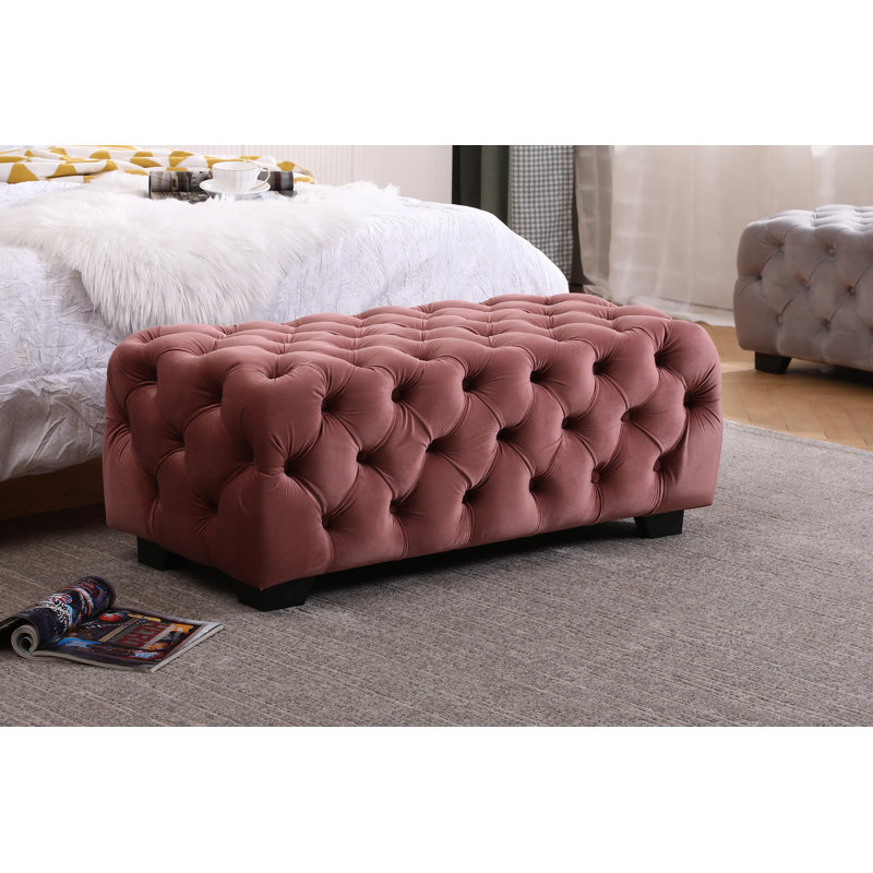 Lythrodontas 49cm Wide Velvet Tufted Rectangle Solid Colour Footstool Ottoman, Pink