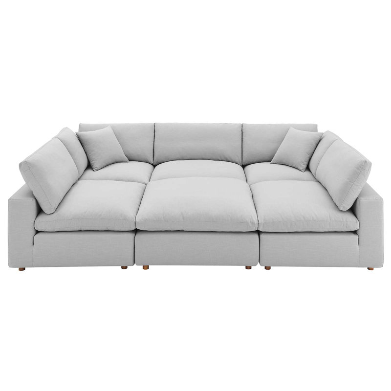 Modway Commix Down Filled Overstuffed 6-Piece Sectional Sofa, Light Gray Polyester