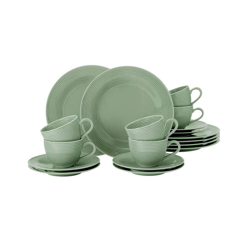 Beat 18 Piece Bone China Dinnerware Set, Service for 6, Sage Green