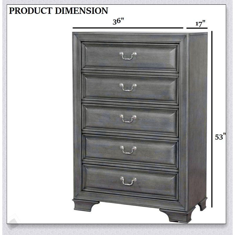 Commode de style transitionnel gris avec tiroirs à queue d'aronde anglaise et rangement doublé de feutre pour les chambres à coucher