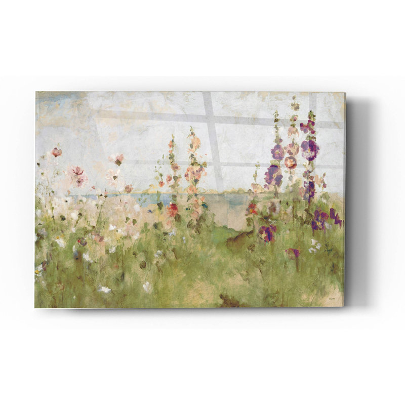 «Hollyhocks by the Sea» par Cheri Blum, art mural en verre acrylique, H 24 po x l 36 po x P 0,2 po