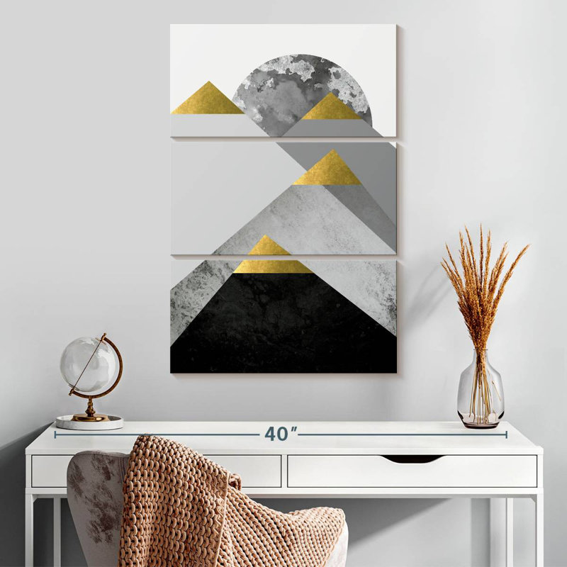 Avery, noir, gris, or, montagnes, III, H 32 po x l 20 po
