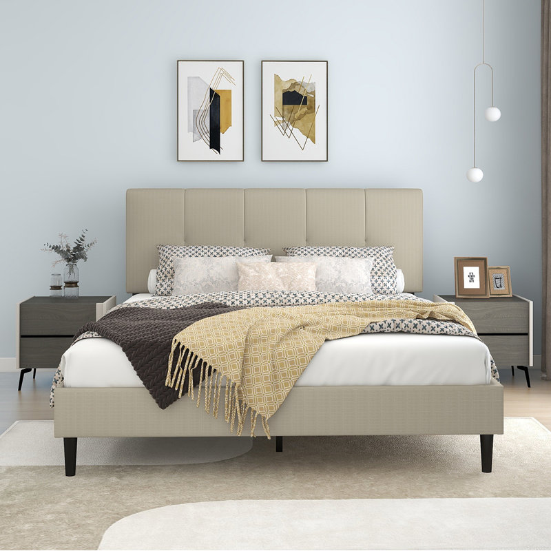 Lit plateforme à profil bas Dajai, Beige, Grand