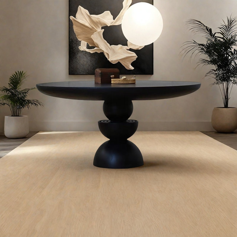 Table de salle à manger en bois de frêne massif avec base ronde unique, H 29,9 po x L 43,3 po x l 43,3 po, Noir