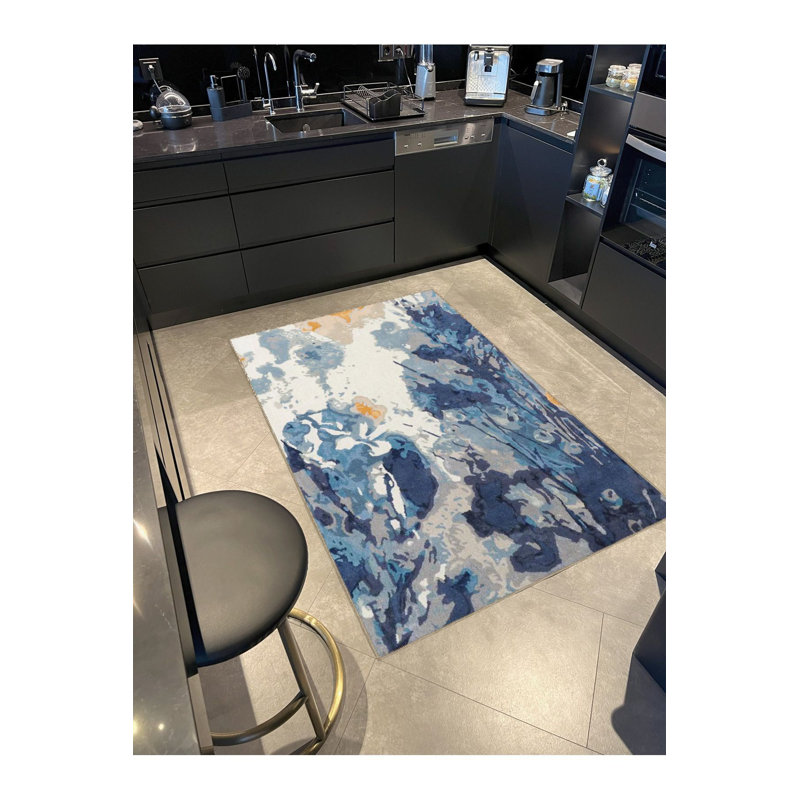 Tapis décoratif moderne à motif abstrait bleu marine, Tapis de couloir 2 pi 6 po x 6 pi 7 po 