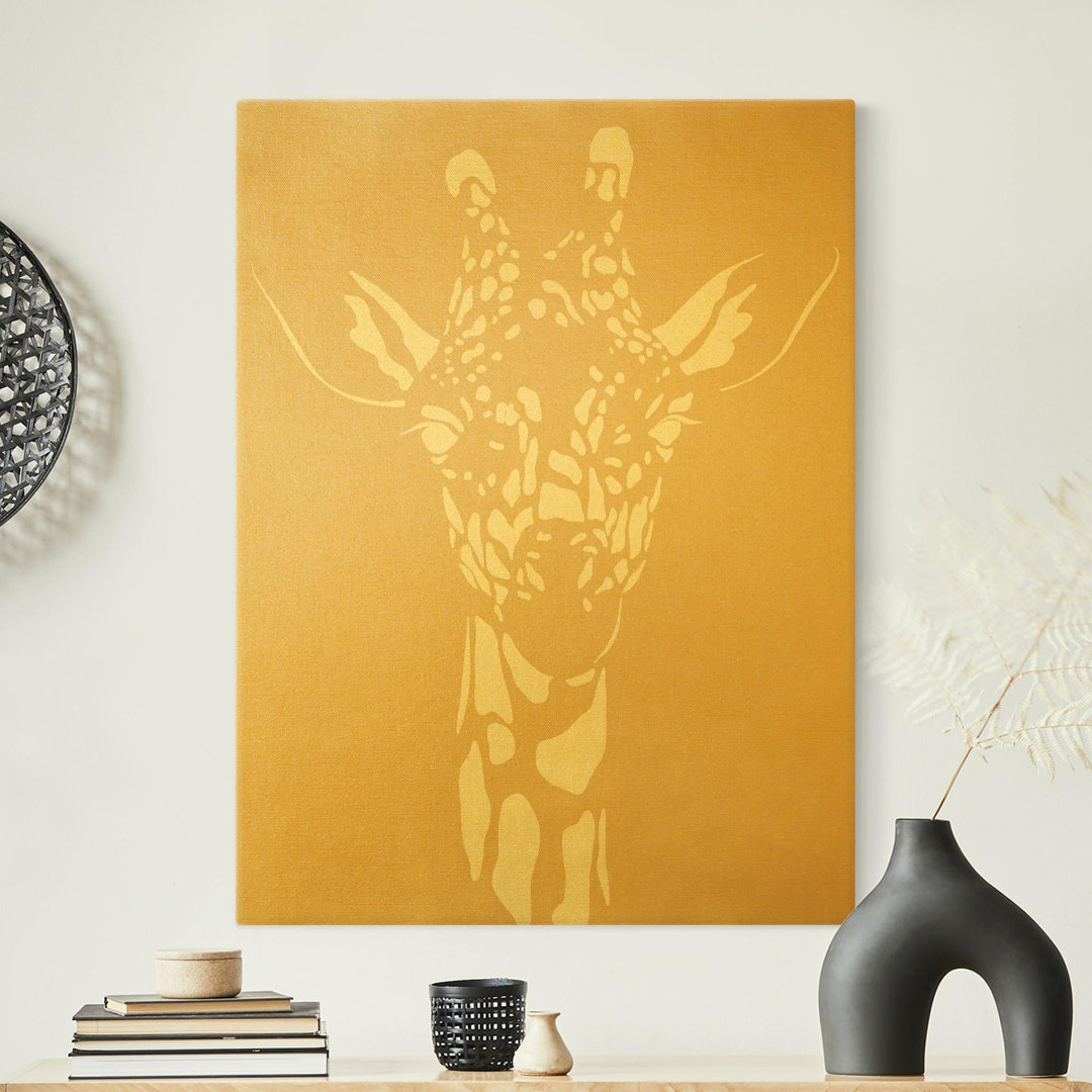 Leinwandbild Safari Tiere - Portrait Giraffe Beige