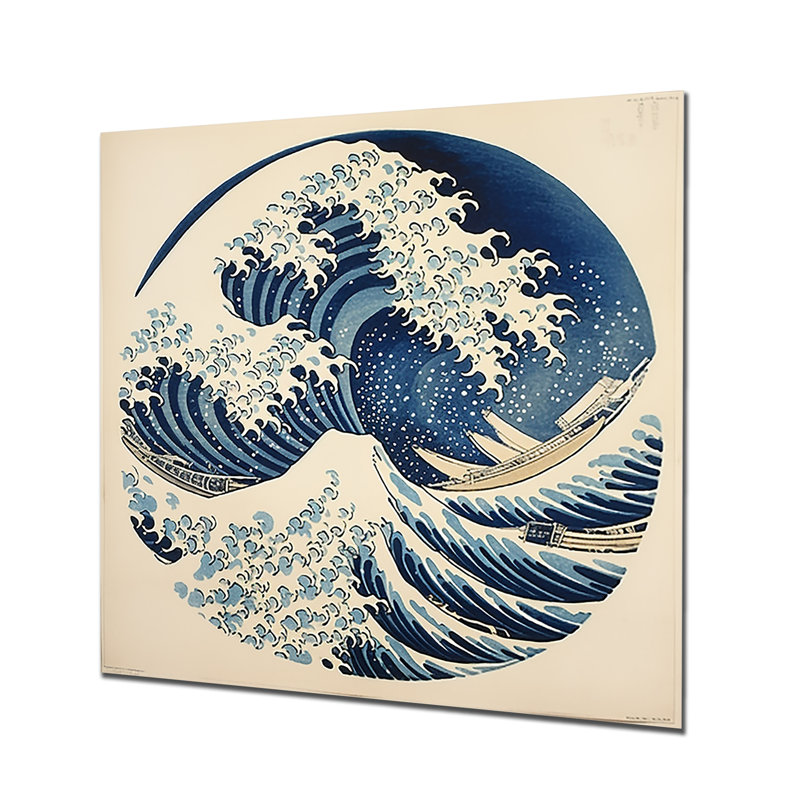 Grandes vagues au Japon - Art mural japonais en métal, H 16 po x l 16 po